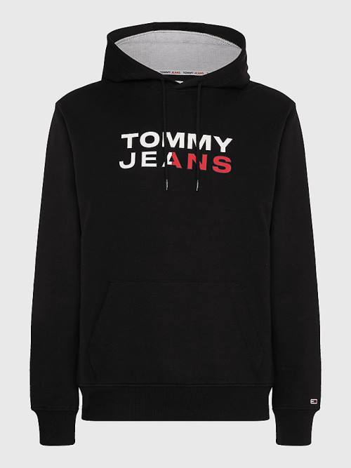 Muške Tommy Hilfiger Essential Logo Duks Hoodie Crna | TH782PWV