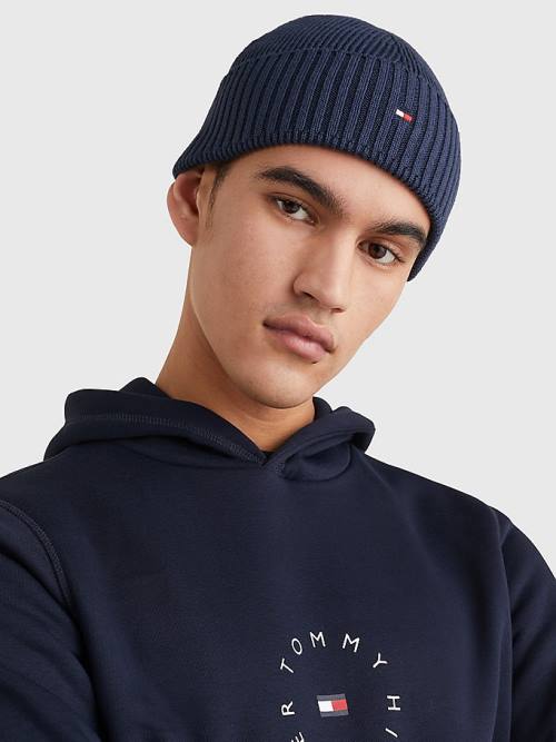 Muške Tommy Hilfiger Essential Rib Knit Short Beanie Kape Plava | TH251TDO