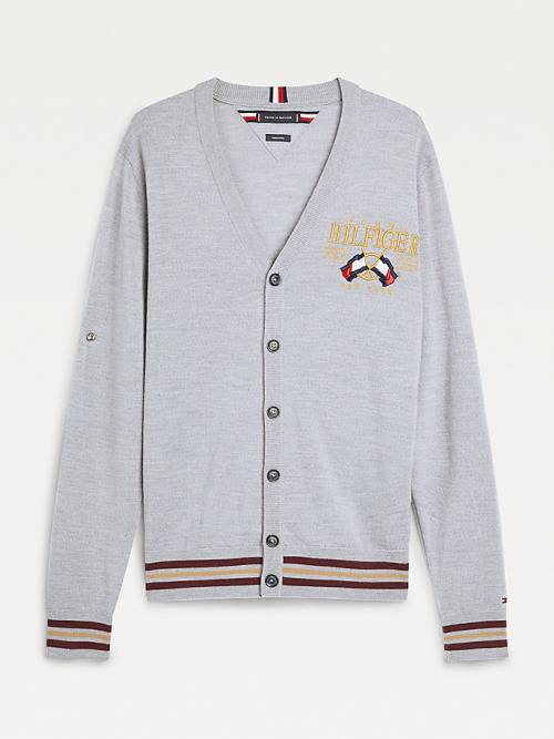 Muške Tommy Hilfiger Exclusive Flag Logo Merino Wool Cardigan Džemper Siva | TH304KBH