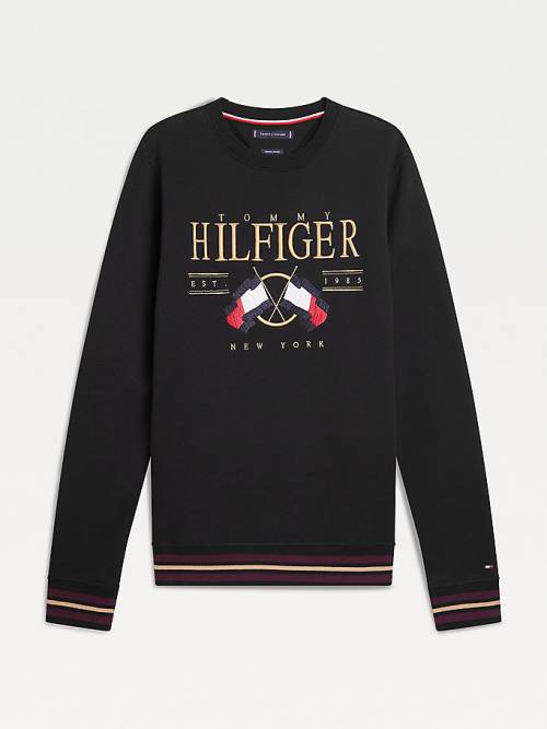 Muške Tommy Hilfiger Exclusive Flag Logo Duksevi Crna | TH376MSW