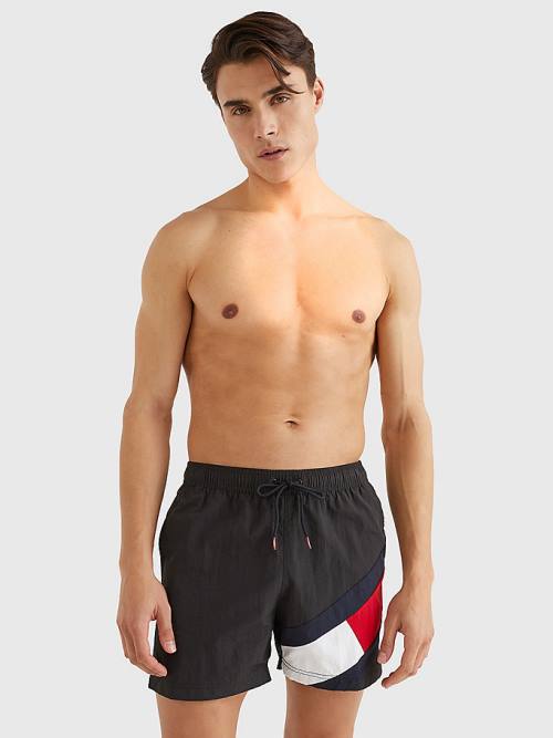 Muške Tommy Hilfiger Flag Mid Length Drawstring Shorts Kupaći Kostimi Crna | TH398EDC