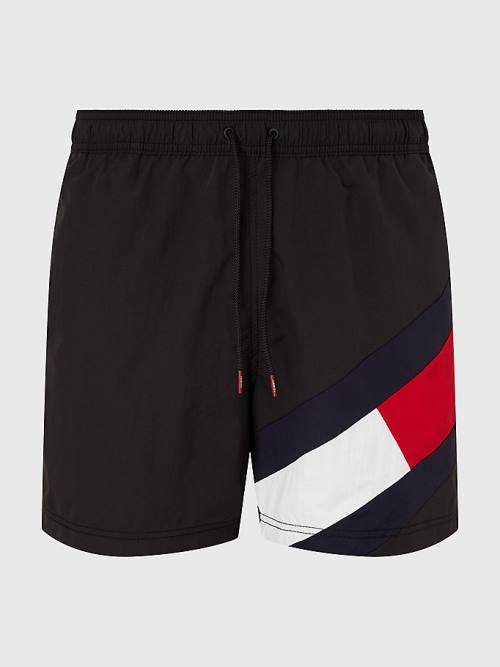 Muške Tommy Hilfiger Flag Mid Length Drawstring Shorts Kupaći Kostimi Crna | TH398EDC