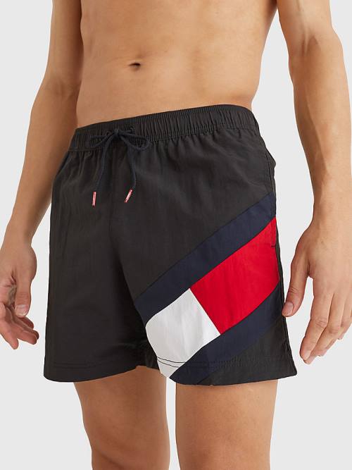 Muške Tommy Hilfiger Flag Mid Length Drawstring Shorts Kupaći Kostimi Crna | TH398EDC