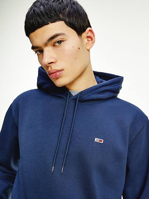 Muške Tommy Hilfiger Fleece Flag Patch Duks Hoodie Plava | TH597RZP