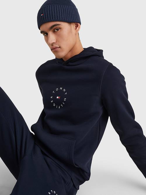 Muške Tommy Hilfiger Flex Fleece Graphic Duks Hoodie Plava | TH054HZW