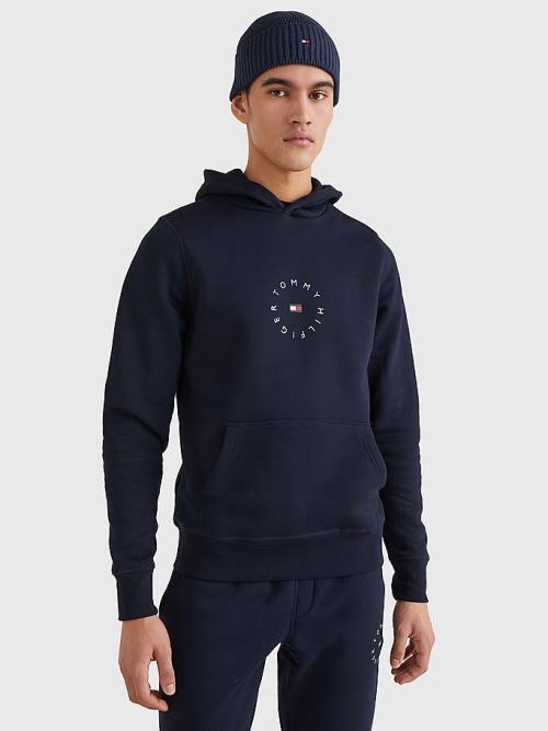 Muške Tommy Hilfiger Flex Fleece Graphic Duks Hoodie Plava | TH054HZW