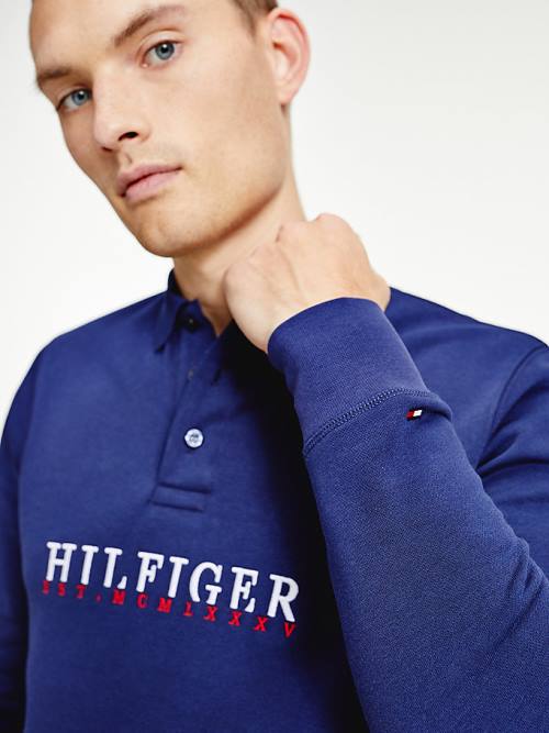 Muške Tommy Hilfiger Flex Fleece Logo Rugby Shirt Polo Majice Plava | TH640CDZ