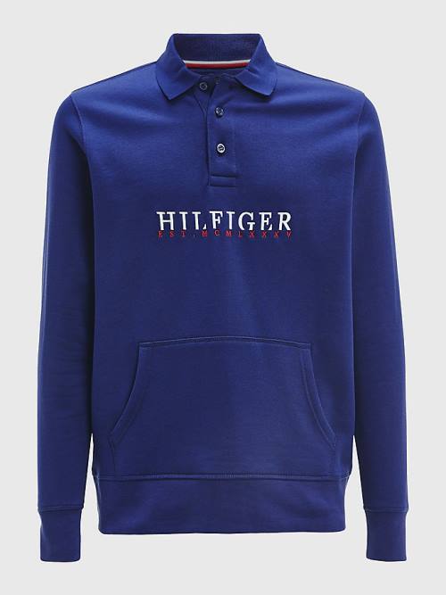 Muške Tommy Hilfiger Flex Fleece Logo Rugby Shirt Polo Majice Plava | TH640CDZ