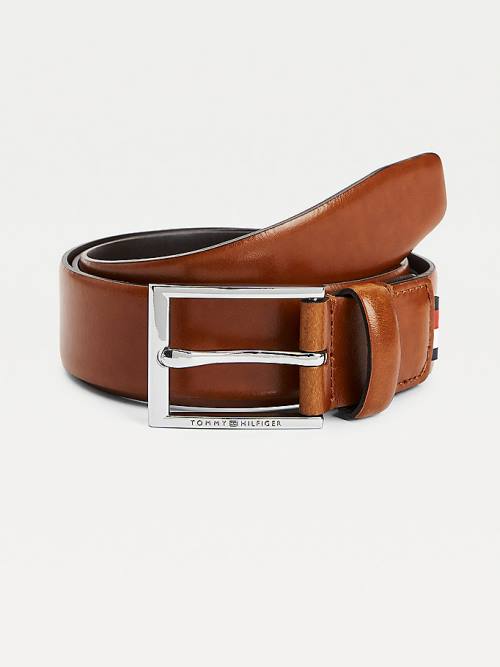 Muške Tommy Hilfiger Formal Leather Logo Buckle 3.5cm Kaiševi Braon | TH315NHR