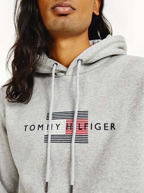 Muške Tommy Hilfiger Front Logo Organic Cotton Fleece Duks Hoodie Siva | TH450OHM