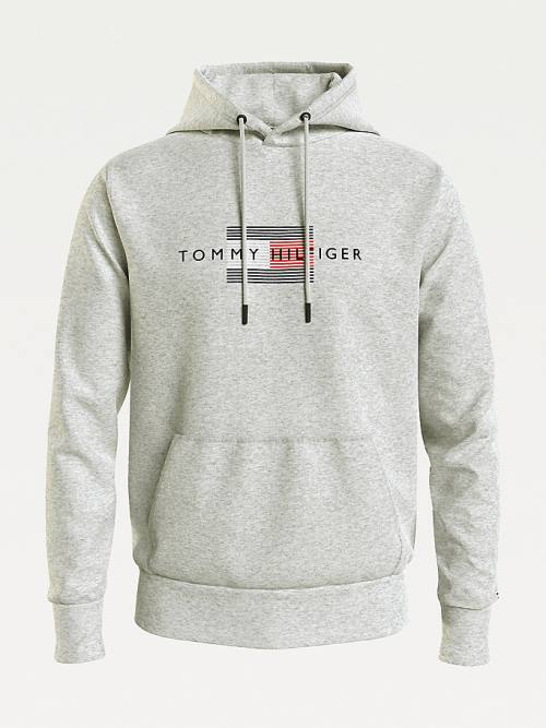 Muške Tommy Hilfiger Front Logo Organic Cotton Fleece Duks Hoodie Siva | TH450OHM