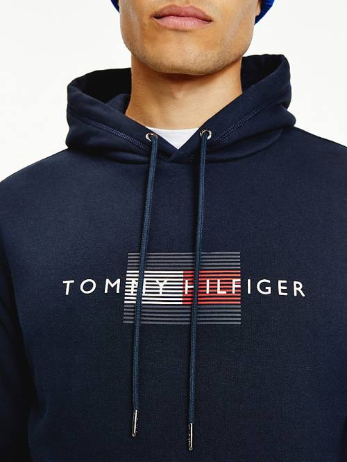 Muške Tommy Hilfiger Front Logo Organic Cotton Fleece Duks Hoodie Plava | TH471XBI