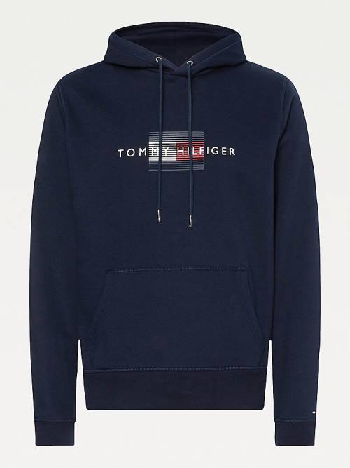 Muške Tommy Hilfiger Front Logo Organic Cotton Fleece Duks Hoodie Plava | TH471XBI