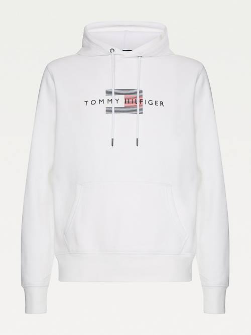 Muške Tommy Hilfiger Front Logo Organic Cotton Fleece Duks Hoodie Bela | TH908SJM