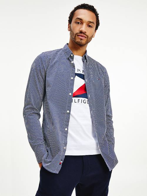 Muške Tommy Hilfiger Geometric Print Slim Fit Košulje Plava | TH723SRG