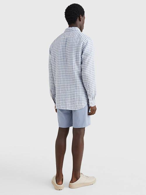 Muške Tommy Hilfiger Gingham Regular Fit Linen Košulje Plava | TH382ZGU