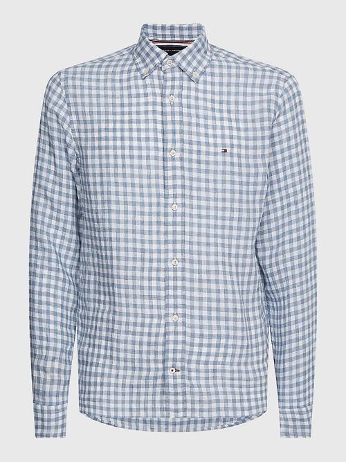 Muške Tommy Hilfiger Gingham Regular Fit Linen Košulje Plava | TH382ZGU