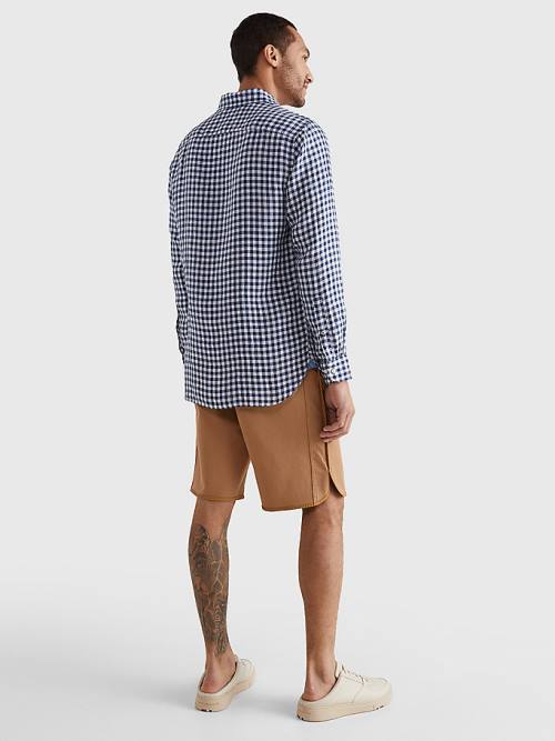 Muške Tommy Hilfiger Gingham Regular Fit Linen Košulje Plava | TH521MEV