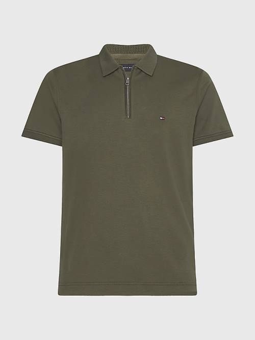 Muške Tommy Hilfiger Half-Zip Interlock Slim Fit Polo Majice Kaki | TH065SUB