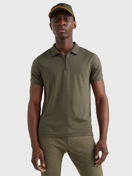 Muške Tommy Hilfiger Half-Zip Interlock Slim Fit Polo Majice Kaki | TH065SUB