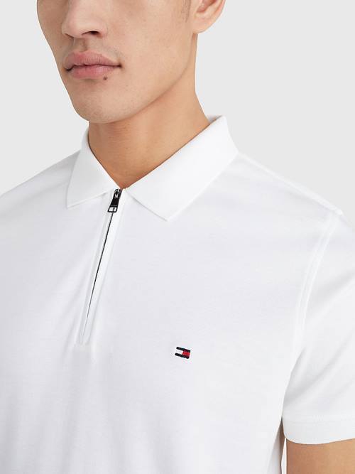 Muške Tommy Hilfiger Half-Zip Interlock Slim Fit Polo Majice Bela | TH923PSZ