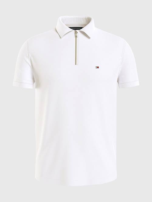 Muške Tommy Hilfiger Half-Zip Interlock Slim Fit Polo Majice Bela | TH923PSZ