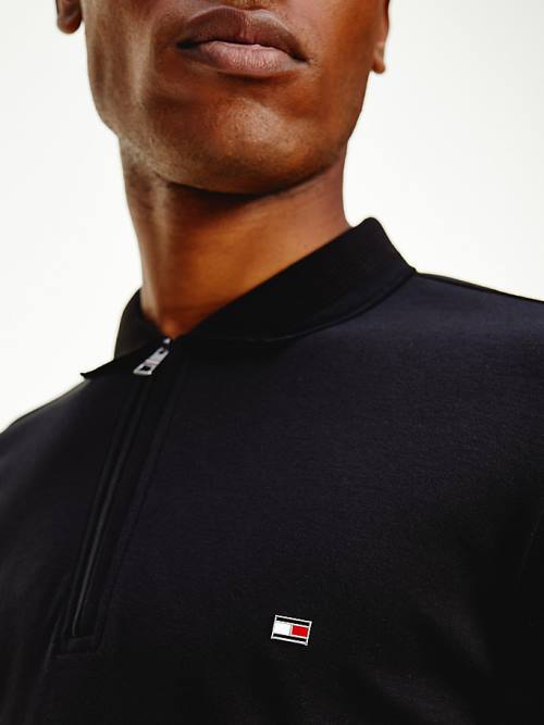 Muške Tommy Hilfiger Half-Zip Slim Fit Long Sleeve Polo Majice Crna | TH794KPO