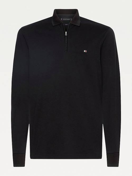 Muške Tommy Hilfiger Half-Zip Slim Fit Long Sleeve Polo Majice Crna | TH794KPO