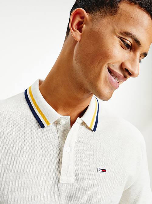 Muške Tommy Hilfiger Heathered Knit Tipped Collar Polo Majice Bela | TH325YGJ