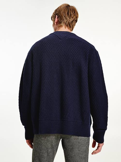 Muške Tommy Hilfiger Herringbone Knit Cardigan Džemper Plava | TH789ZEB