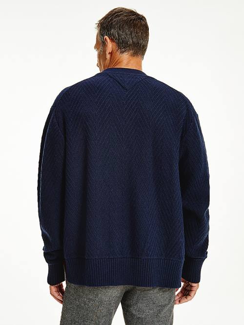 Muške Tommy Hilfiger Herringbone Knit Cardigan Džemper Plava | TH789ZEB