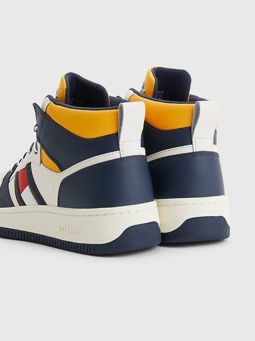 Muške Tommy Hilfiger High-Top Leather Retro Basketball Patike Plava | TH362CPW