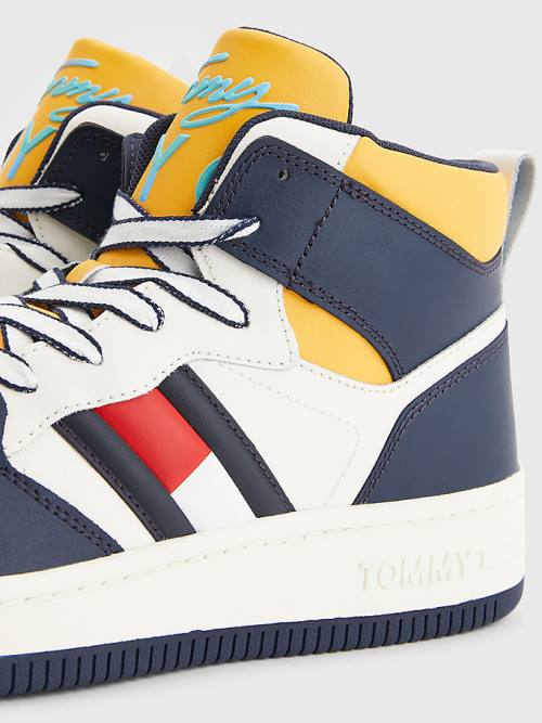 Muške Tommy Hilfiger High-Top Leather Retro Basketball Patike Plava | TH362CPW