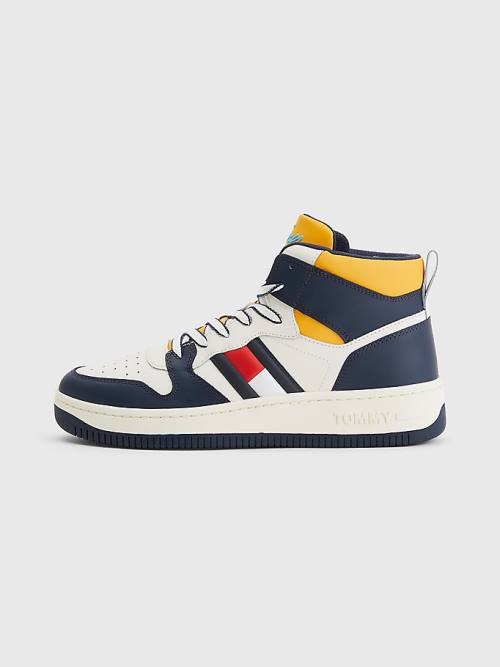 Muške Tommy Hilfiger High-Top Leather Retro Basketball Patike Plava | TH362CPW