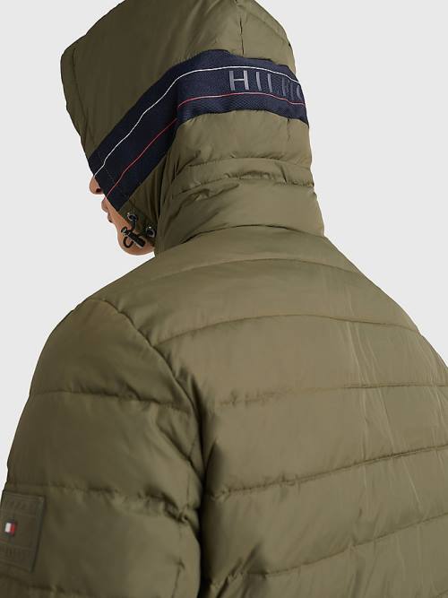 Muške Tommy Hilfiger Hooded Tape Puffer Jakna Kaki | TH483ISG