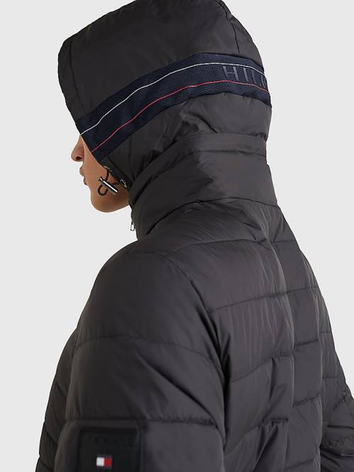 Muške Tommy Hilfiger Hooded Tape Puffer Jakna Crna | TH513IQK