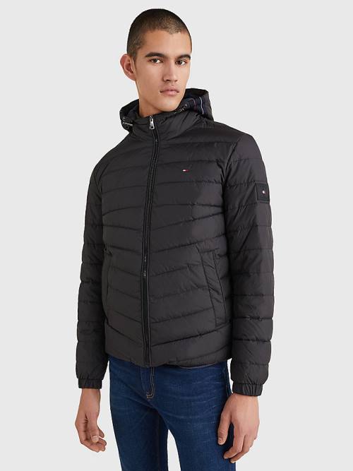 Muške Tommy Hilfiger Hooded Tape Puffer Jakna Crna | TH513IQK