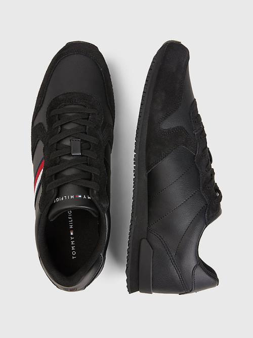 Muške Tommy Hilfiger Iconic Leather Retro Running Patike Crna | TH071IYU