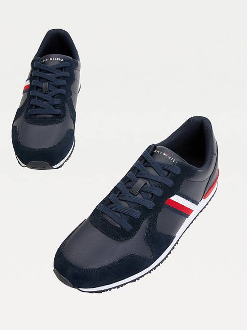 Muške Tommy Hilfiger Iconic Leather Retro Running Patike Plava | TH625KWM