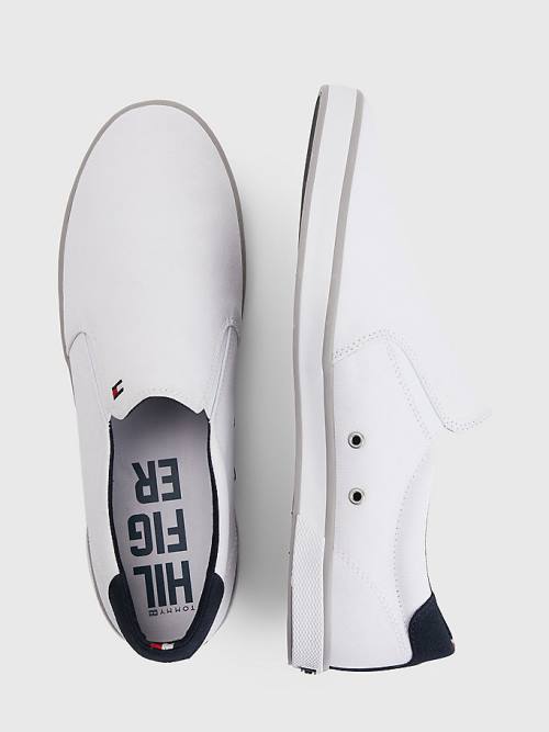 Muške Tommy Hilfiger Iconic Slip-On Canvas Patike Bela | TH580IPL