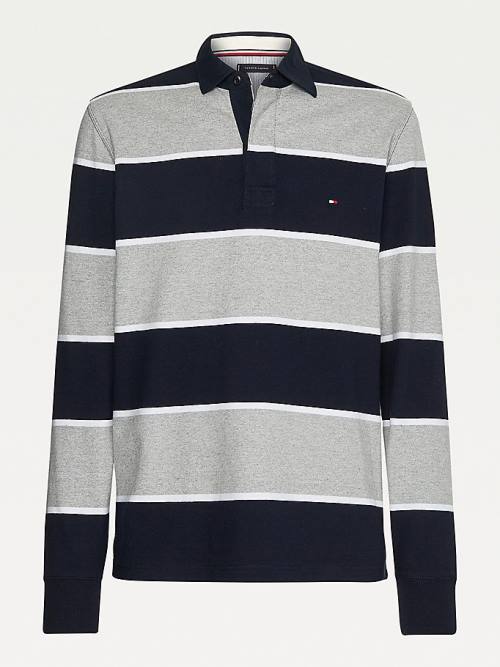 Muške Tommy Hilfiger Iconic Stripe Rugby Shirt Polo Majice Plava | TH849MOJ