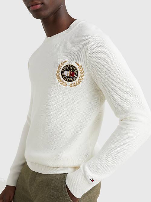 Muške Tommy Hilfiger Icons Crest Embroidery Jumper Džemper Bela | TH798SNX