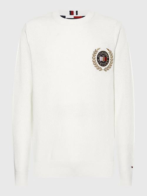 Muške Tommy Hilfiger Icons Crest Embroidery Jumper Džemper Bela | TH798SNX