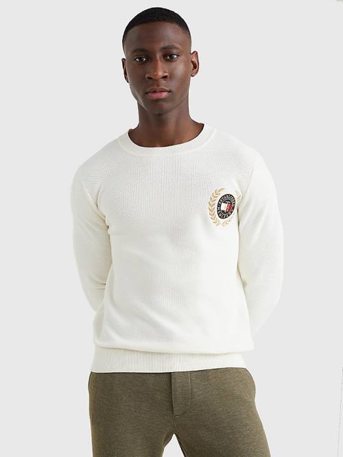 Muške Tommy Hilfiger Icons Crest Embroidery Jumper Džemper Bela | TH798SNX