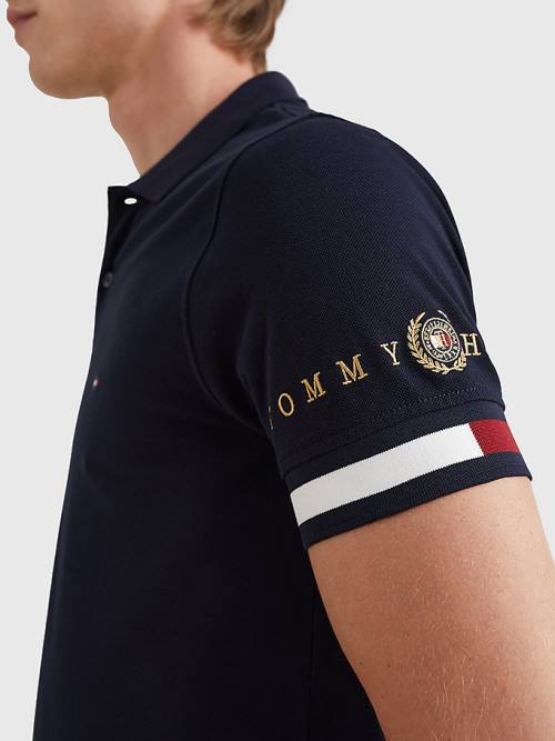 Muške Tommy Hilfiger Icons Flag Slim Fit Polo Majice Plava | TH963TCQ