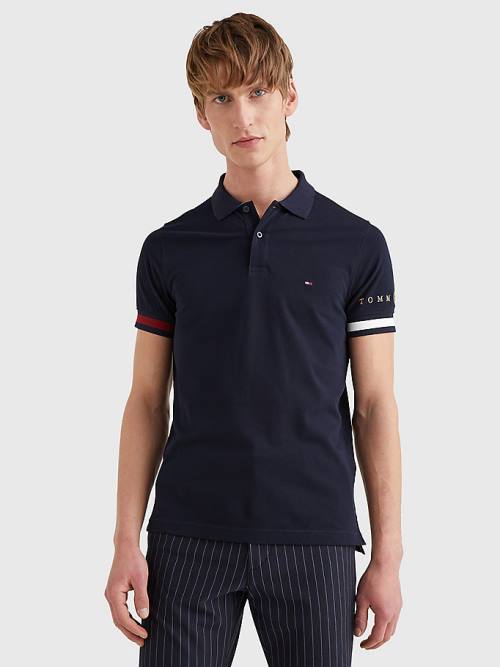 Muške Tommy Hilfiger Icons Flag Slim Fit Polo Majice Plava | TH963TCQ