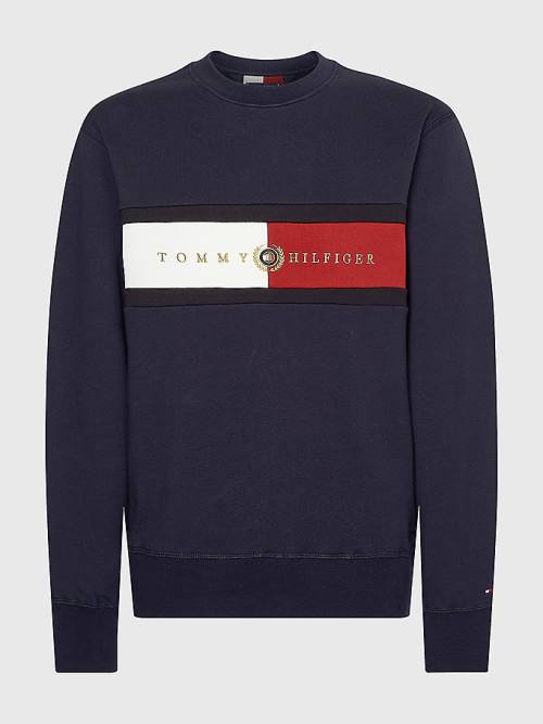 Muške Tommy Hilfiger Icons Logo Crew Neck Duksevi Plava | TH824LKI