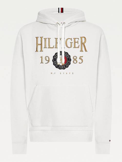 Muške Tommy Hilfiger Icons Logo Embroidery Relaxed Fit Duks Hoodie Bela | TH349OGC