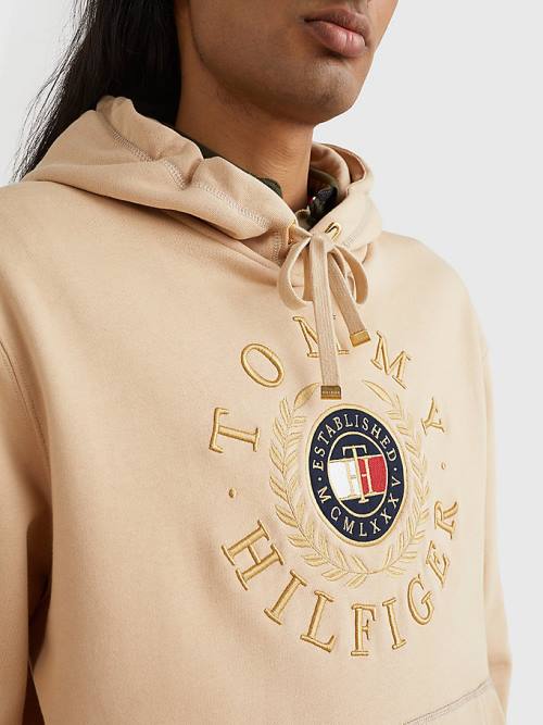 Muške Tommy Hilfiger Icons Logo Embroidery Duks Hoodie Bež | TH538ZBP