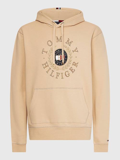 Muške Tommy Hilfiger Icons Logo Embroidery Duks Hoodie Bež | TH538ZBP